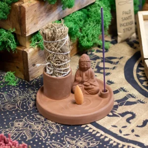 Buddha-rökelsefat i terrakotta för rökelsepinnar och koner - produktbild 4