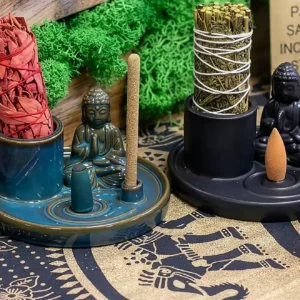 Buddha-rökelsefat i terrakotta för rökelsepinnar och koner - produktbild 6