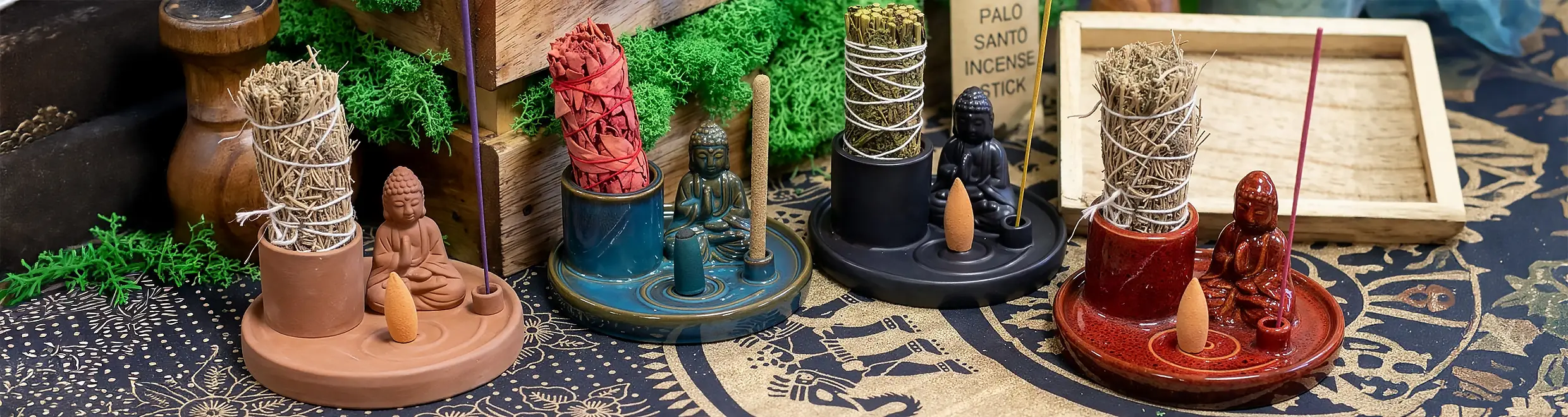 Buddha-rökelsefat i terrakotta för rökelsepinnar och koner - produktbild 6