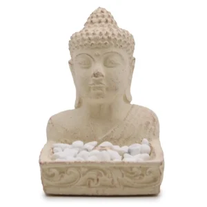 Buddha rökelsehållare i sten, krämfärgad - produktbild 3