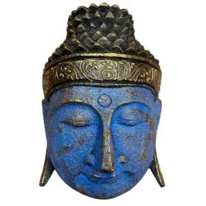Buddhahuvud för heminredning 25 cm blå med glansig finish - produktbild 2