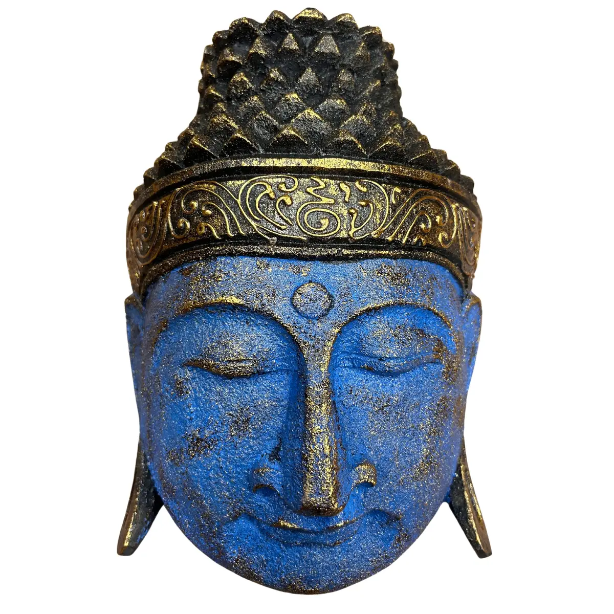 Buddhahuvud för heminredning 25 cm blå med glansig finish - produktbild 2