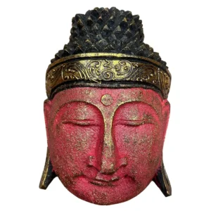 Buddhahuvud för heminredning i röd lack, 25 cm - produktbild 2