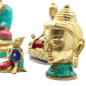 Buddhahuvud i mässing med turkosdetaljer 8 cm - produktbild 2