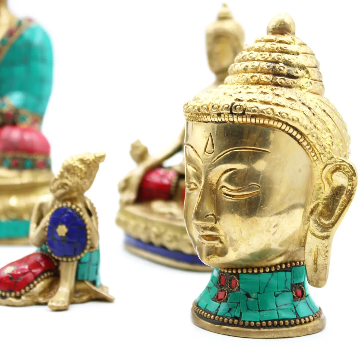 Buddhahuvud i mässing med turkosdetaljer 8 cm - produktbild 2
