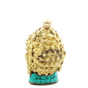 Buddhahuvud i mässing med turkosdetaljer 8 cm - produktbild 3