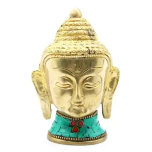 Buddhahuvud i mässing med turkoser och karneoler 5 cm - produktbild 2