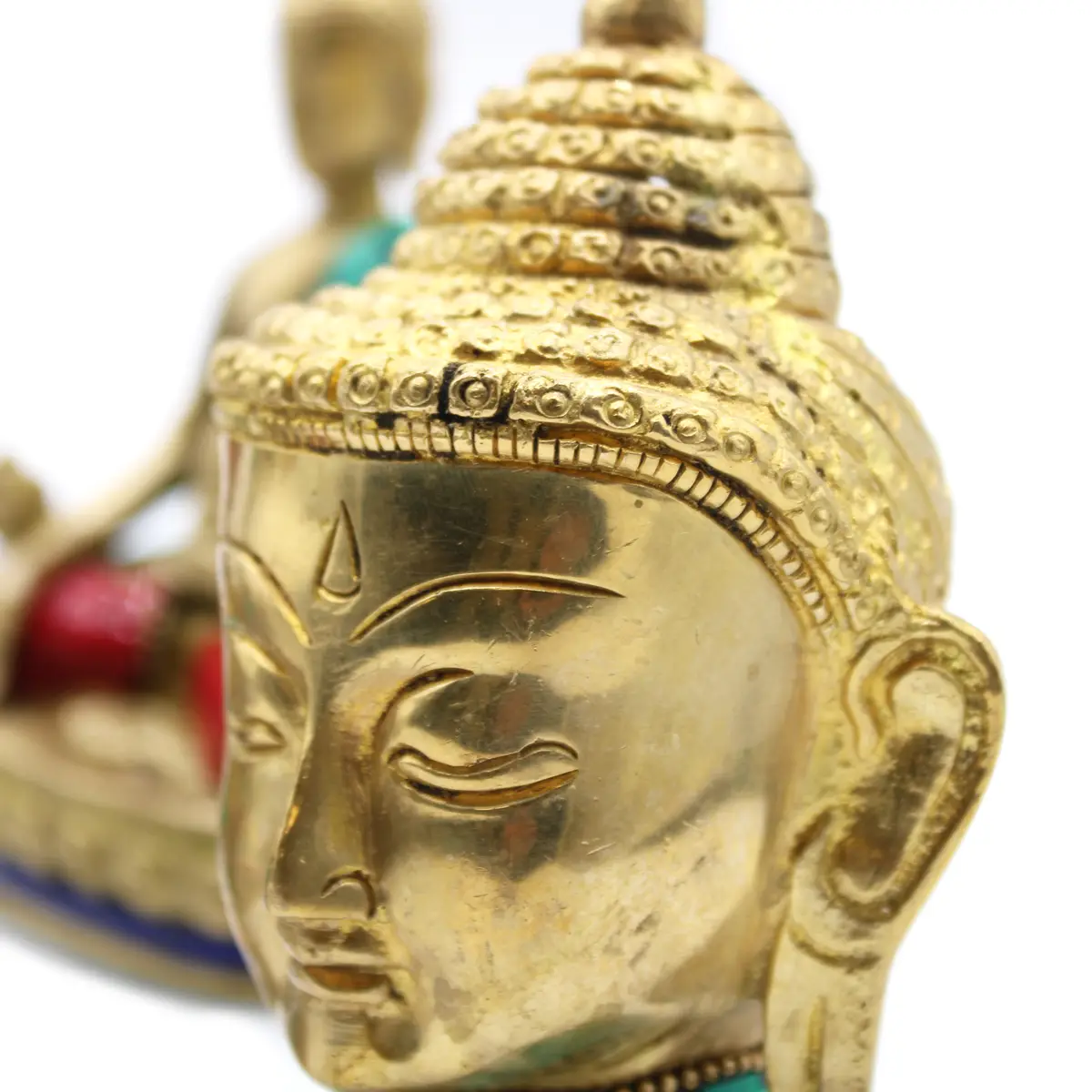 Buddhahuvud i mässing med turkoser och karneoler 5 cm - produktbild 4