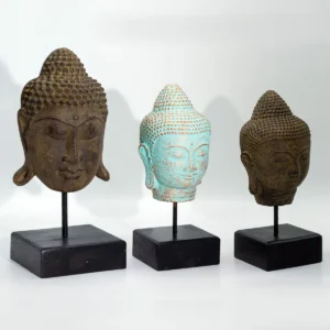 Buddhahuvud på stativ i grön koppar - produktbild 5