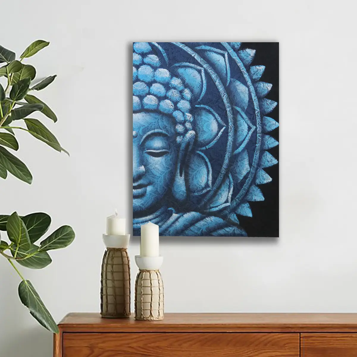 Buddhamålning blå halvbuddha 60x80 cm - produktbild 2