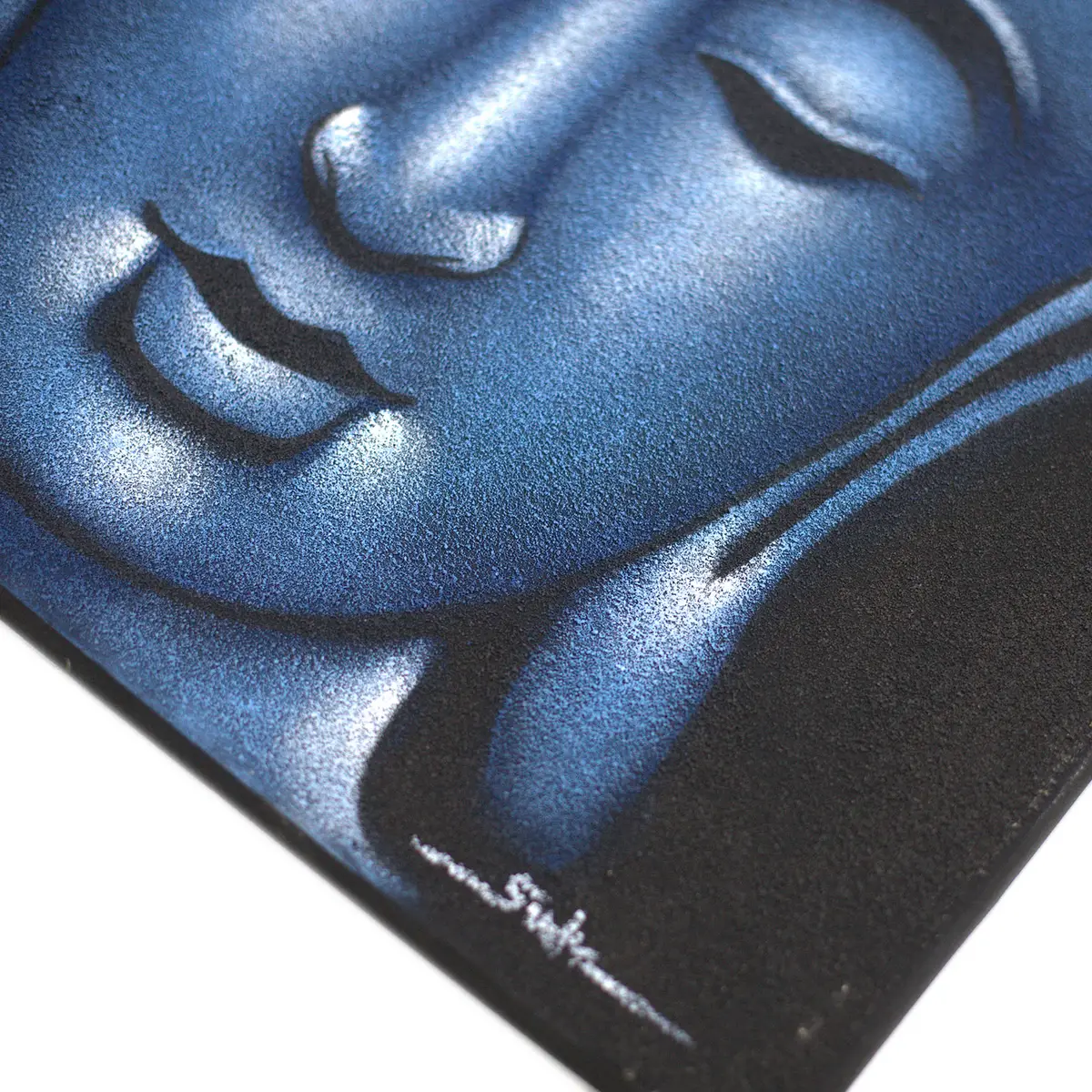 Buddhamålning med blå sandfinish på canvas - produktbild 2
