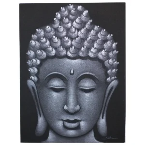 Grå buddhamålning med sandfinish på canvas i träram