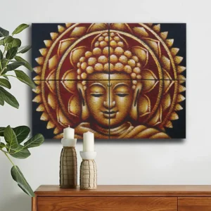 Buddhamålning med guldbroderad mandala 30x40 cm, 4 delar - produktbild 2