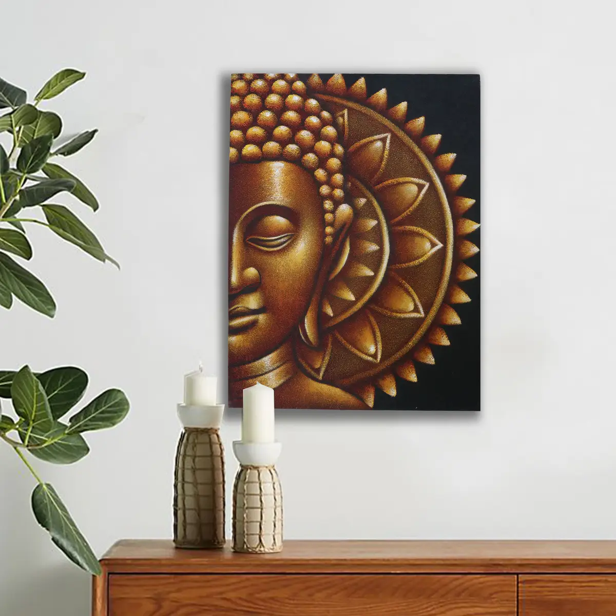 Buddhamålning med halvmåne och mandala 60x80 cm - produktbild 2