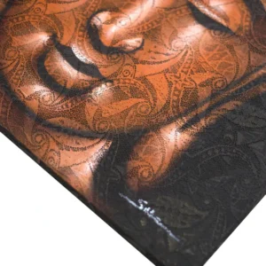 Buddhamålning med kopparbrokaddetaljer på canvas - produktbild 3