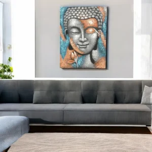 Buddhamålning med silver och roséguldblommor 75x55 cm - produktbild 2