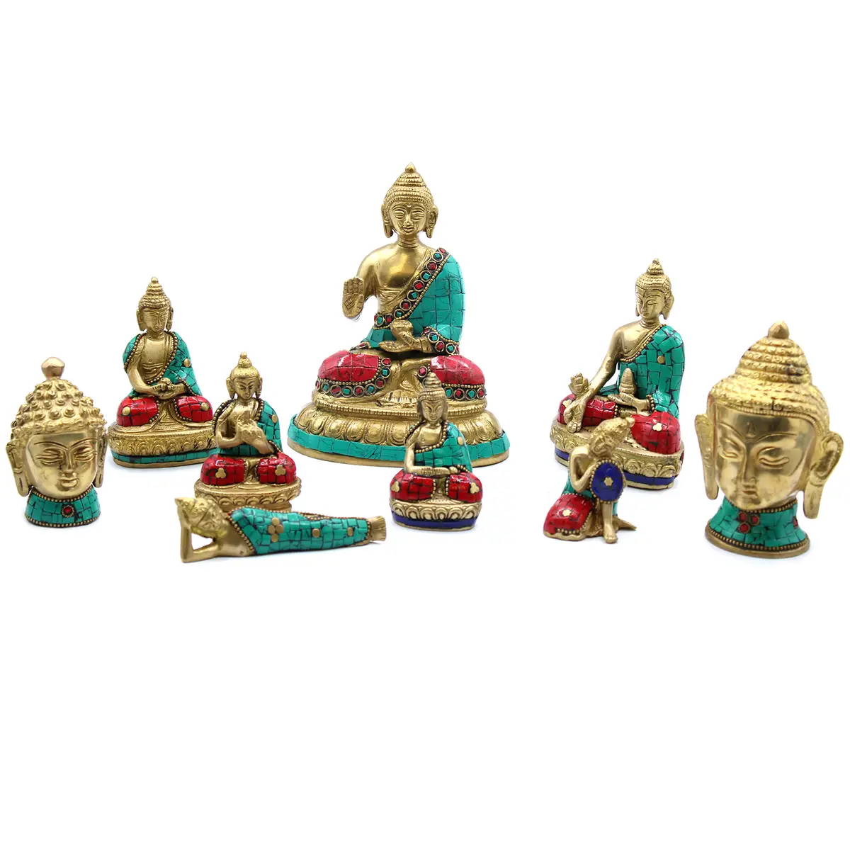 Buddhastaty i mässing med röda och turkosa stenar, 11,5 cm - produktbild 2