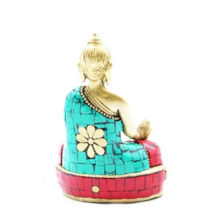 Buddhastaty i mässing med röda och turkosa stenar, 11,5 cm - produktbild 4