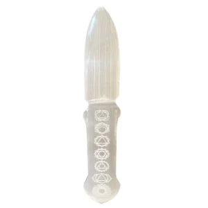 Ceremoniell kniv i selenit med chakrasymboler - produktbild 8