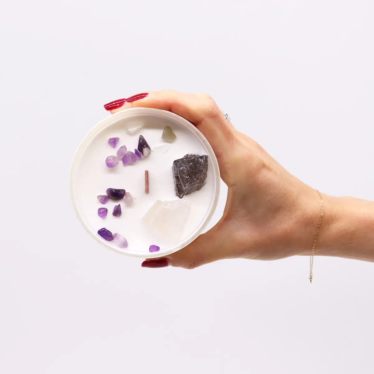 Chakra kristalljus för kronchakra med sojavax och äkta kristaller - produktbild 3