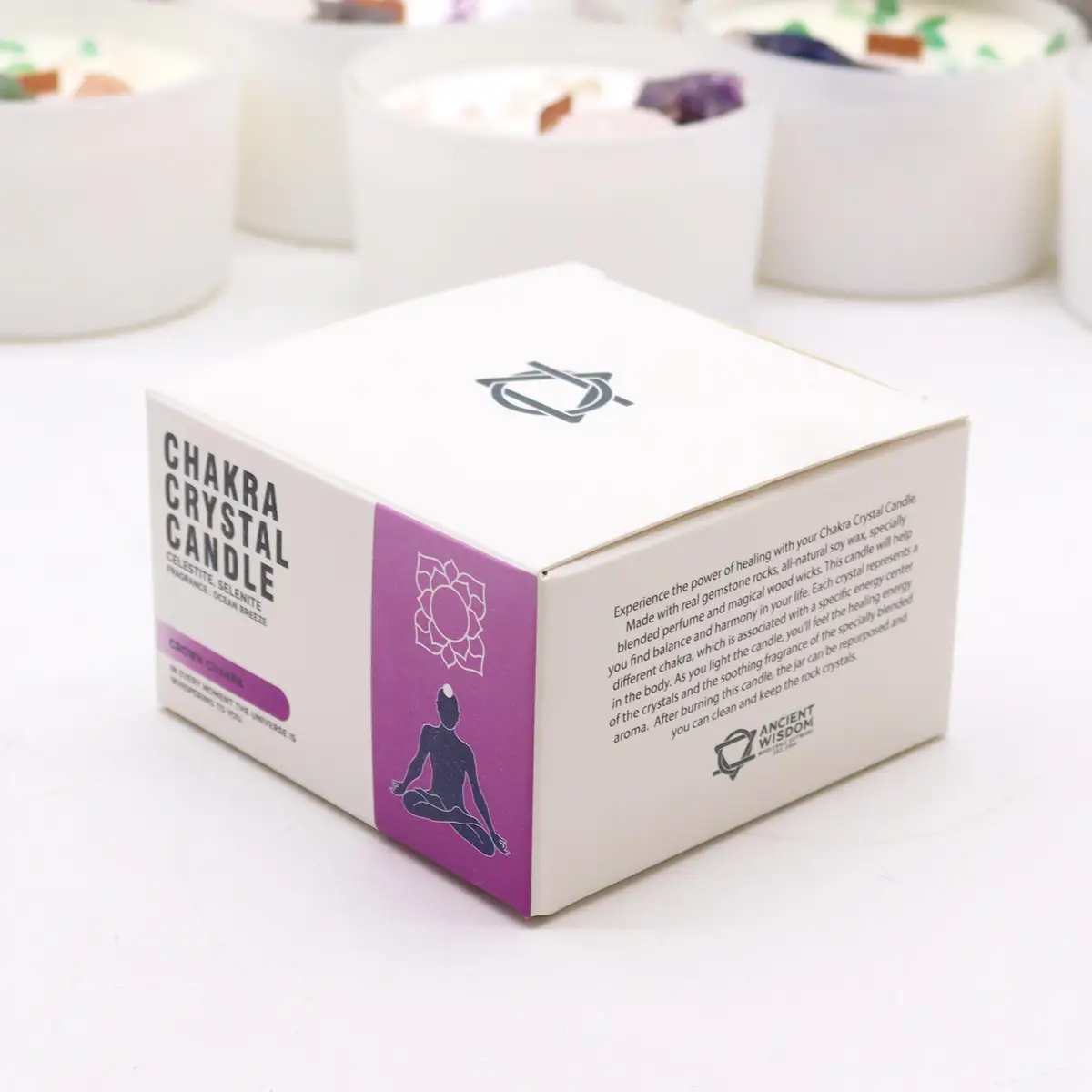 Chakra kristalljus för kronchakra med sojavax och äkta kristaller - produktbild 4
