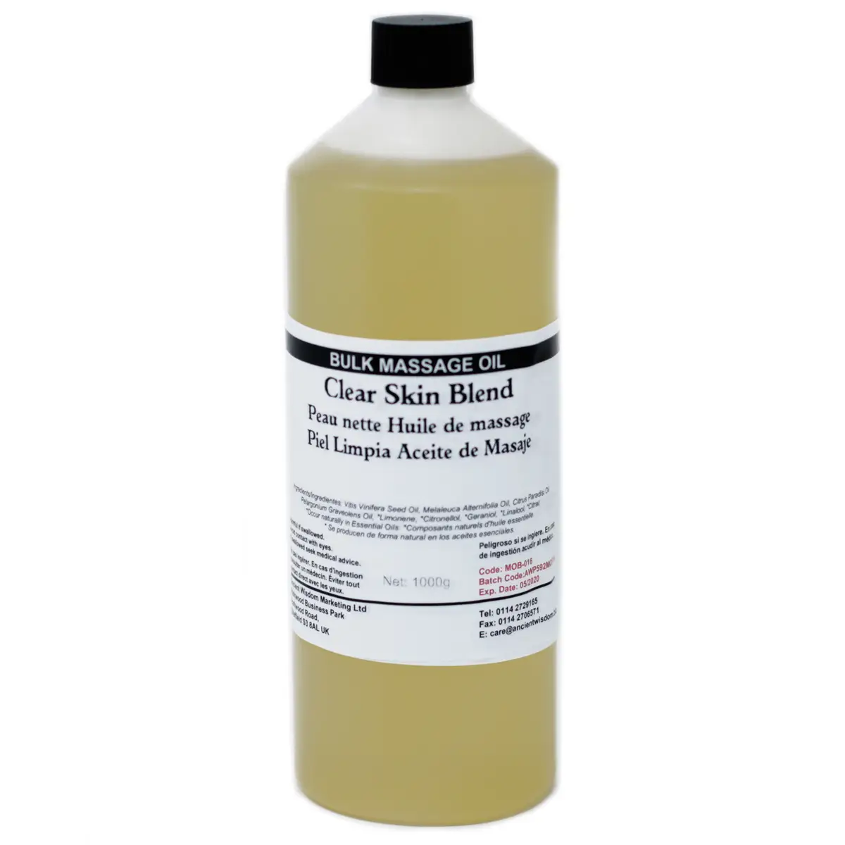 Flaska med Clear Skin 1 kg massageolja