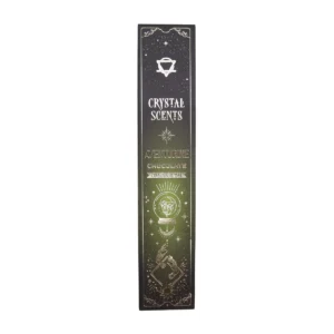 Förpackning med Crystal Scents rökelsepinnar för rening med aventurin och chokladdoft