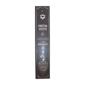 Förpackning med Crystal Scents rökelsepinnar för rening med lapis lazuli och muskdoft