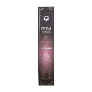 Förpackning med Crystal Scents rökelsepinnar i svart och rosa med stjärnmotiv