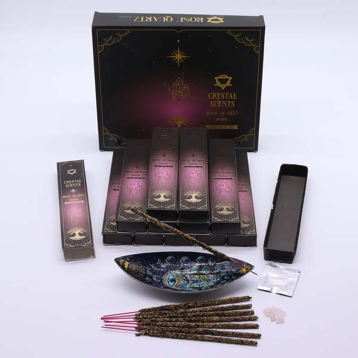 Crystal Scents rökelsepinnar med rosenkvarts och rosdoft - produktbild 2