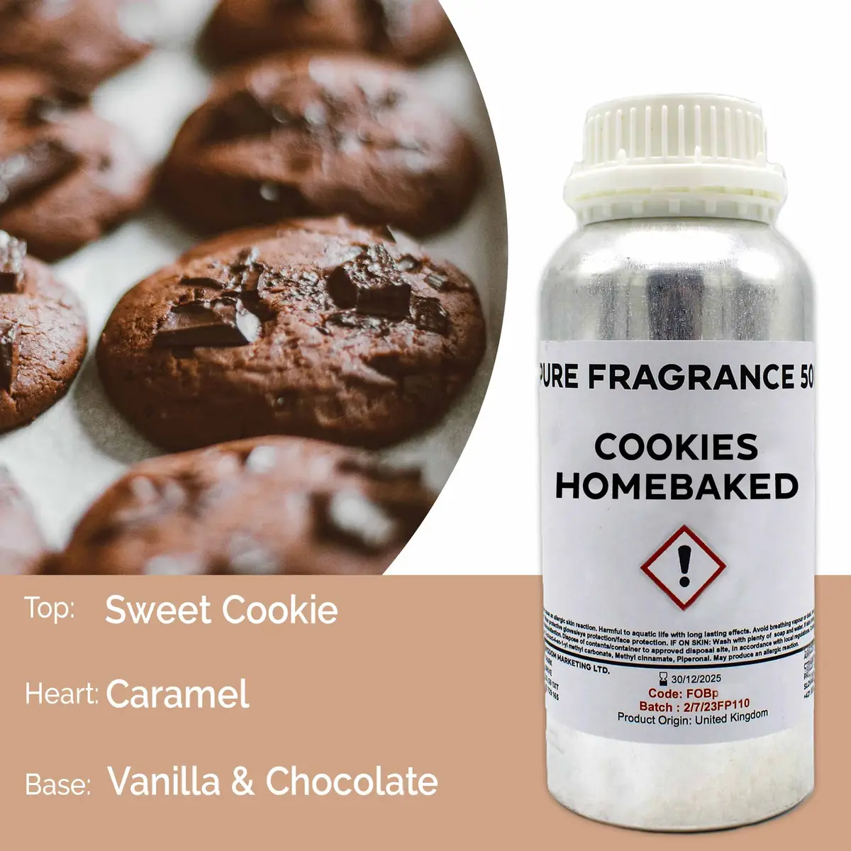 Flaska med doftolja Cookies Homebaked 500 ml och nybakade chokladkakor
