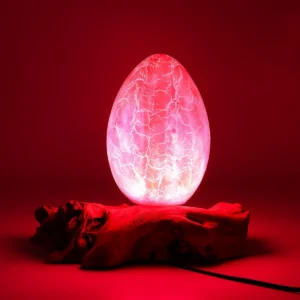DriftGlow bordslampa med äggformad skärm i sprucken orange och fot av drivved - produktbild 10