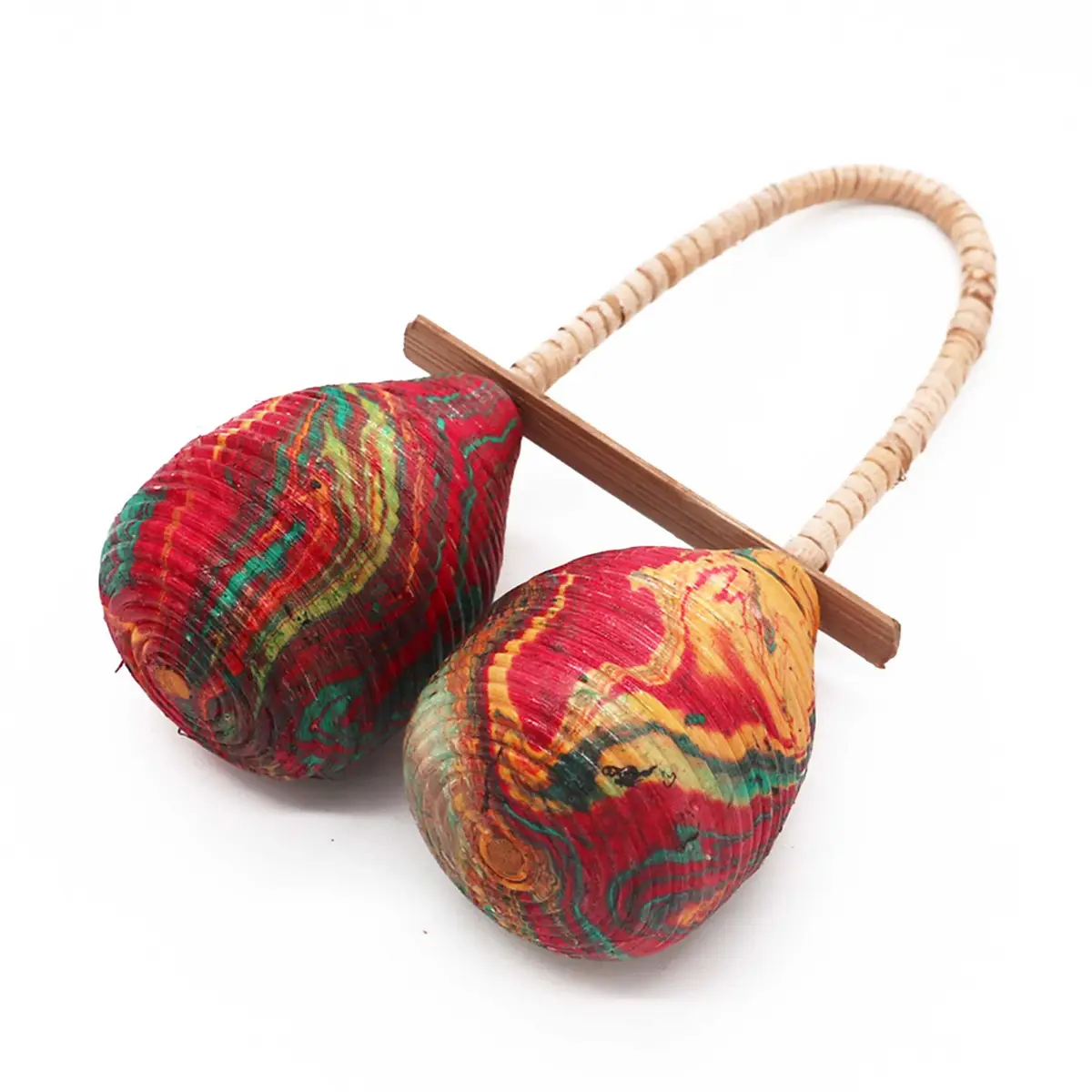 Färgglada dubbel loop maracas med marmorerad yta och flexibelt handtag