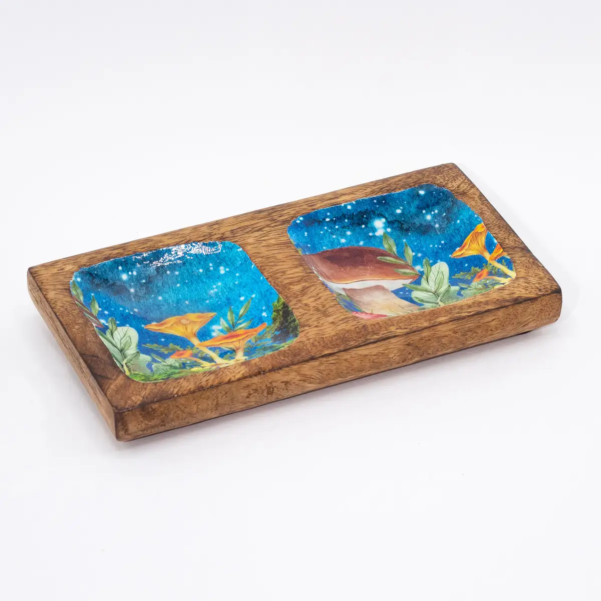 Dubbel smyckesbricka 20x10x2,5 cm med svampmotiv i teal - produktbild 2