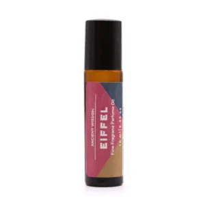 Flaska med Eiffel finare doftolja i roll-on 10 ml med etikett i rött, blått och brunt