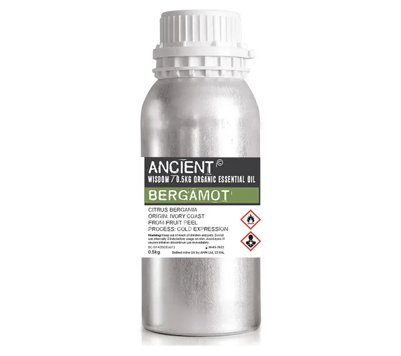 Aluminiumflaska med ekologisk bergamott eterisk olja 0,5 kg