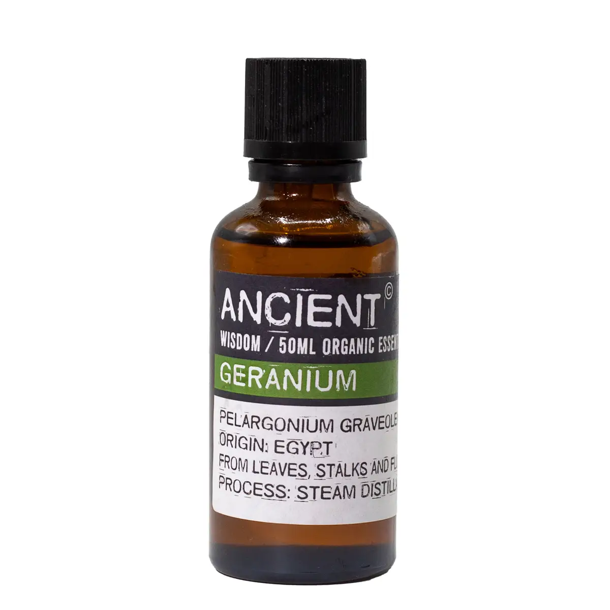 Flaska med ekologisk eterisk olja av geranium 50 ml