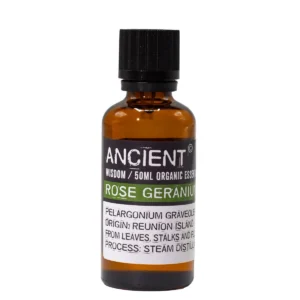 Flaska med ekologisk eterisk olja av rosengeranium 50 ml
