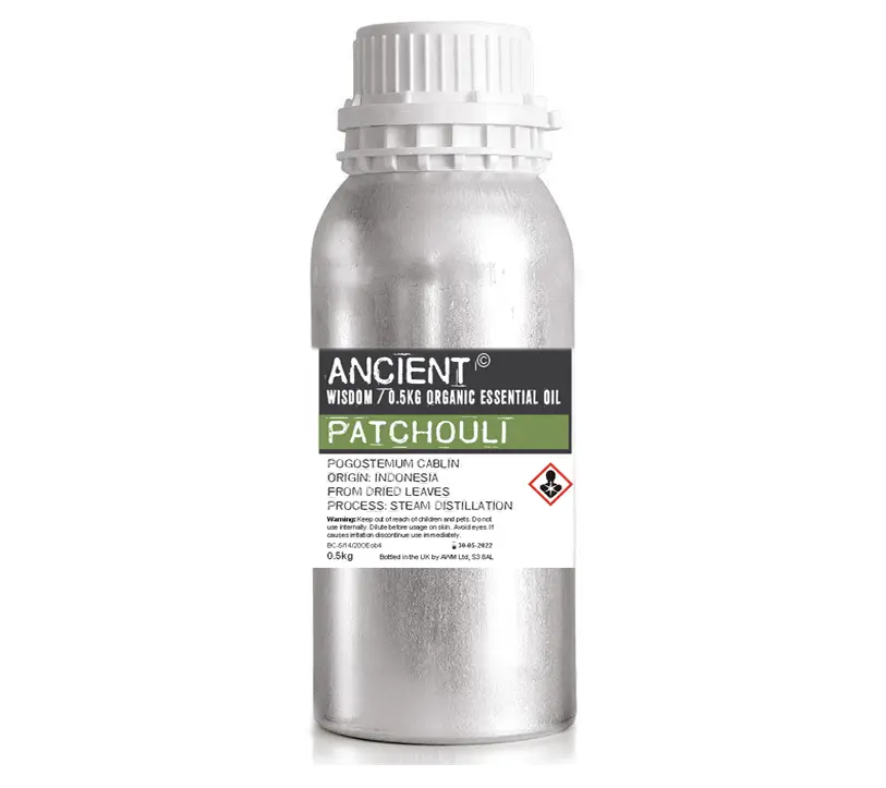 Aluminiumflaska med ekologisk patchouli eterisk olja 0,5 kg