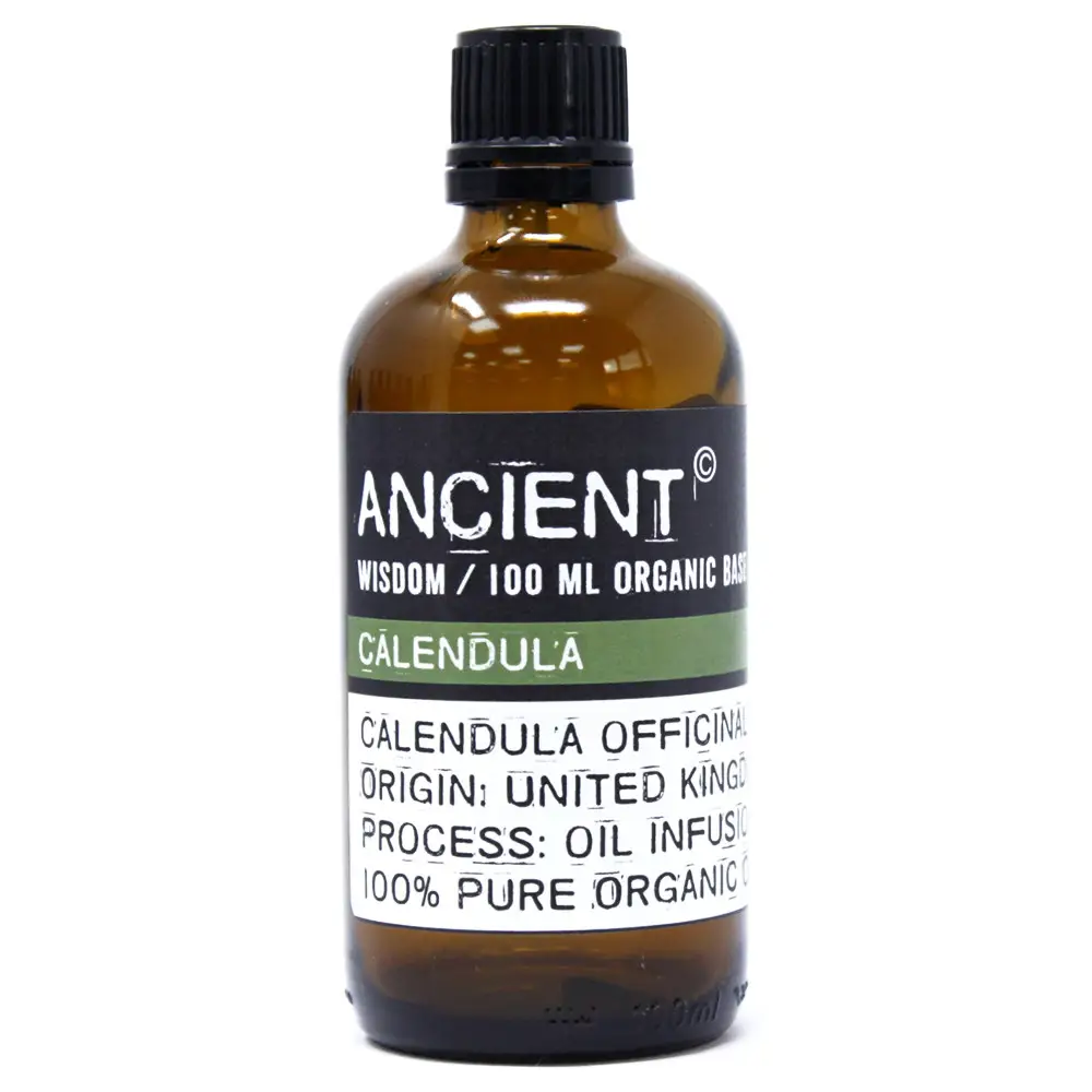 Flaska med ekologisk ringblomsolja 100 ml med etikett