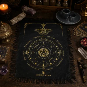 Esoterisk spådomsduk med pendel Ancient Witch Mystic Moth svart och guld - produktbild 2