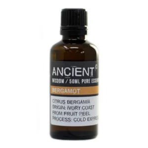 Flaska med eterisk bergamottolja 50 ml med etikett Ancient Wisdom