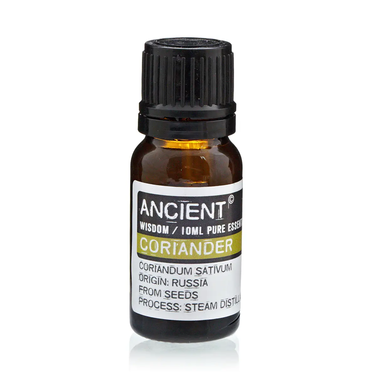 Flaska med 10 ml eterisk korianderolja från Ancient Wisdom