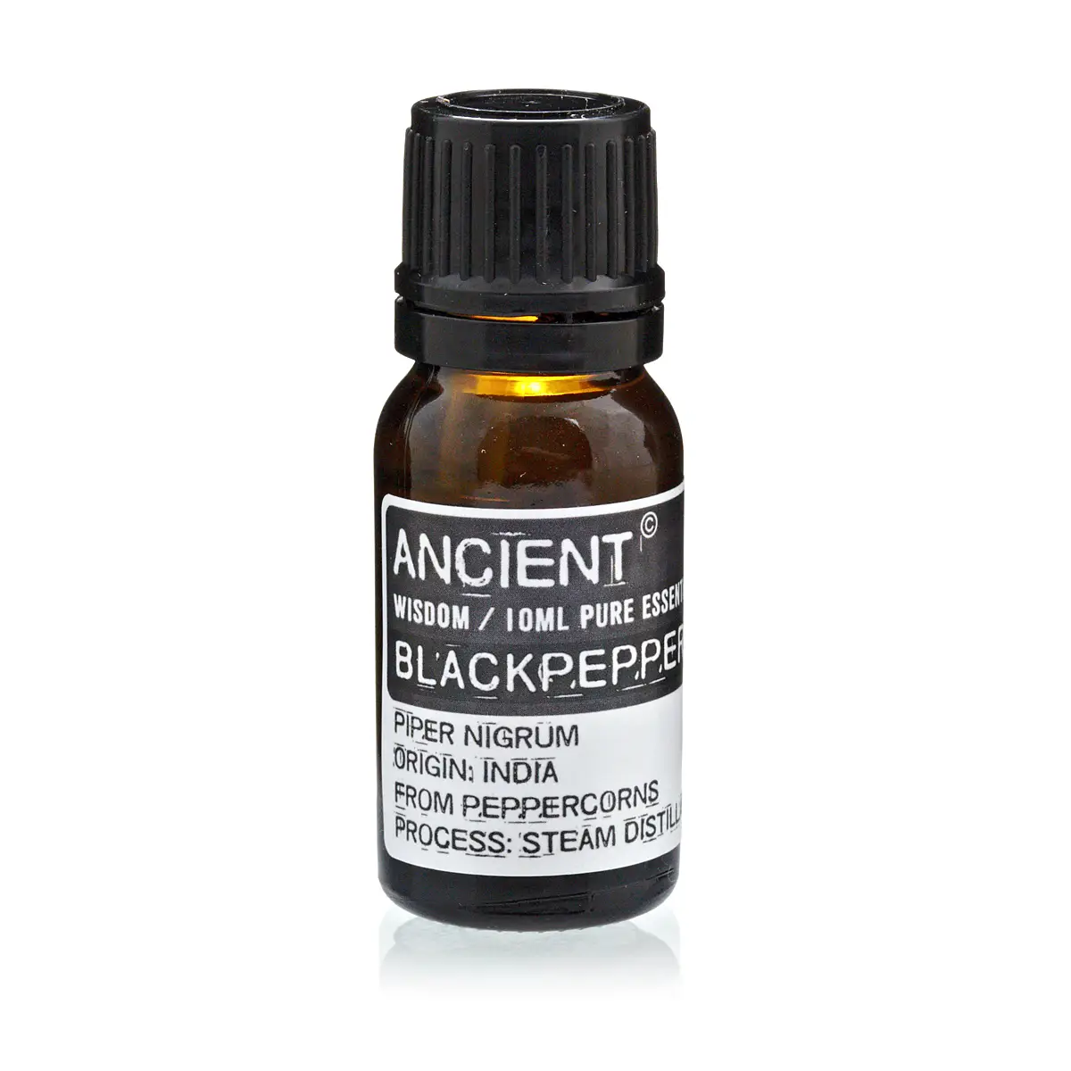 Flaska med eterisk olja svartpeppar 10 ml med etikett