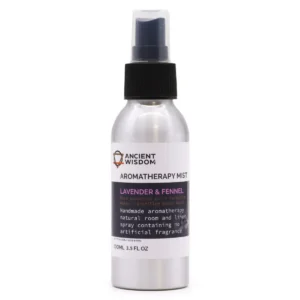 Flaska med aromaterapimist från Ancient Wisdom med lavendel och fänkål