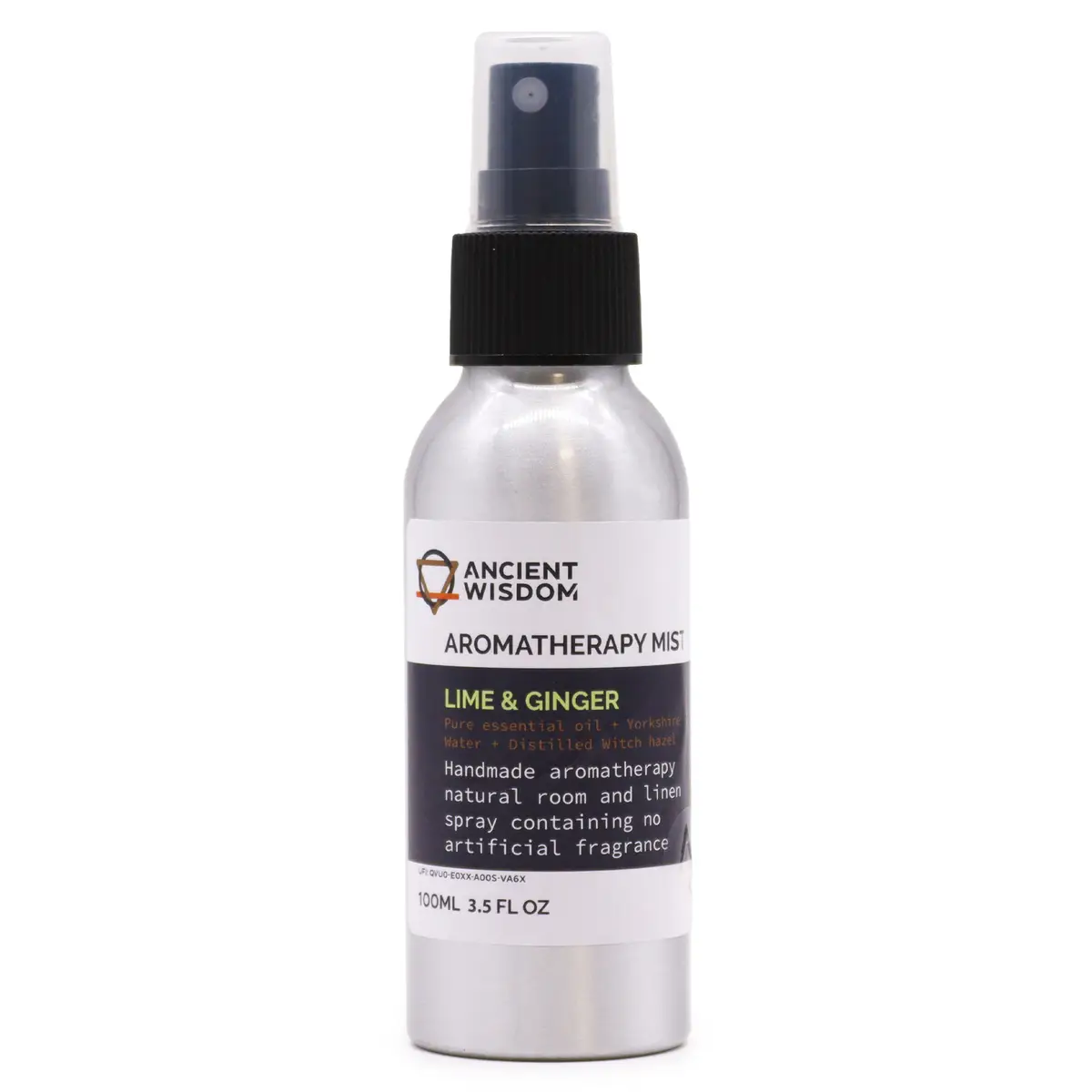 Flaska med aromaterapimist från Ancient Wisdom med lime och ingefära