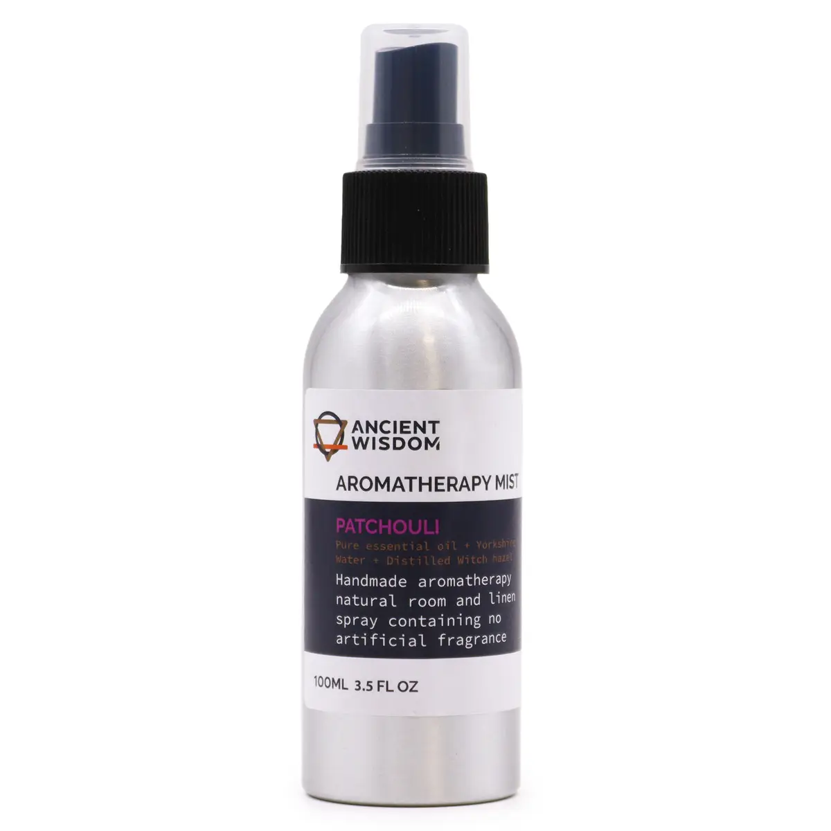 Flaska med eterisk oljemist med patchouli och spraypump