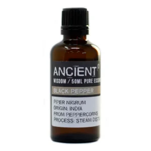 Flaska med eterisk svartpepparolja 50 ml med etikett