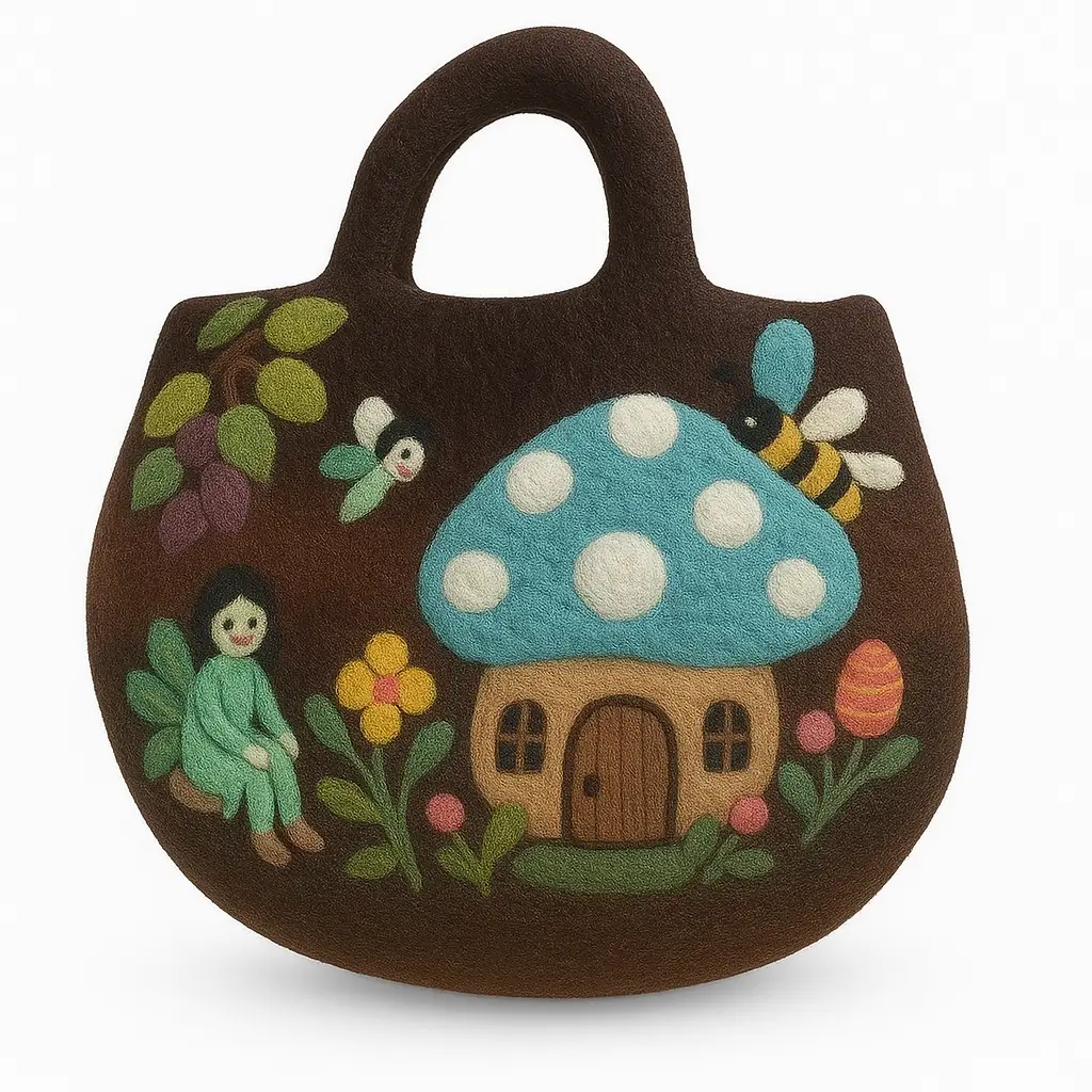 Vattentovad väska med Fairy Garden-motiv i mjuka färger och handtag