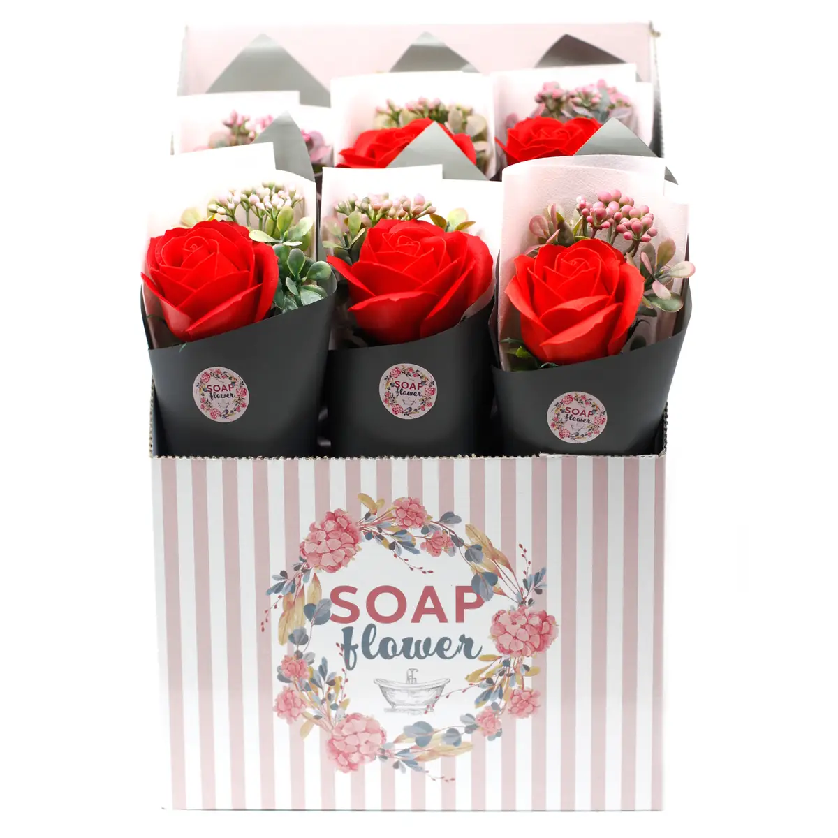 Färdig tvålblomma stor ros i bukett - produktbild 5